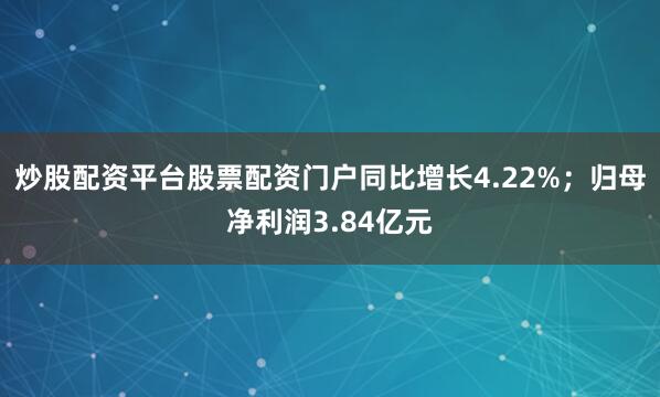 炒股配资平台股票配资门户同比增长4.22%；归母净利润3.84亿元